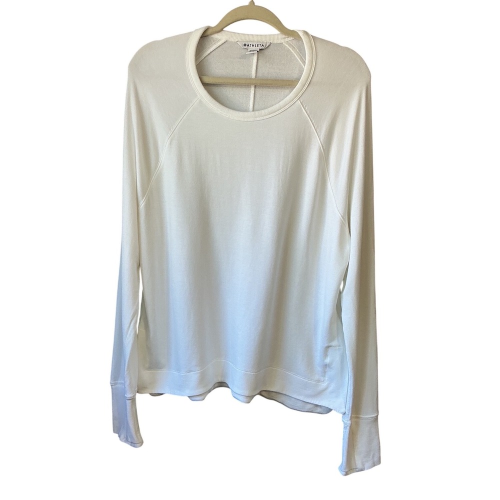 Athleta Coaster Luxe Recover White Tencel Modal Sweatshirt Size Large Tall LT